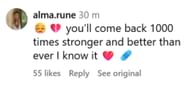 Alma sent support to Rune; Instagram - @holgerrune